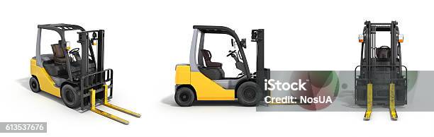 Forklift Loader Isolated On White 3d Render Stock Photo - Download Image Now - Forklift, Business Finance and Industry, Freight Transportation