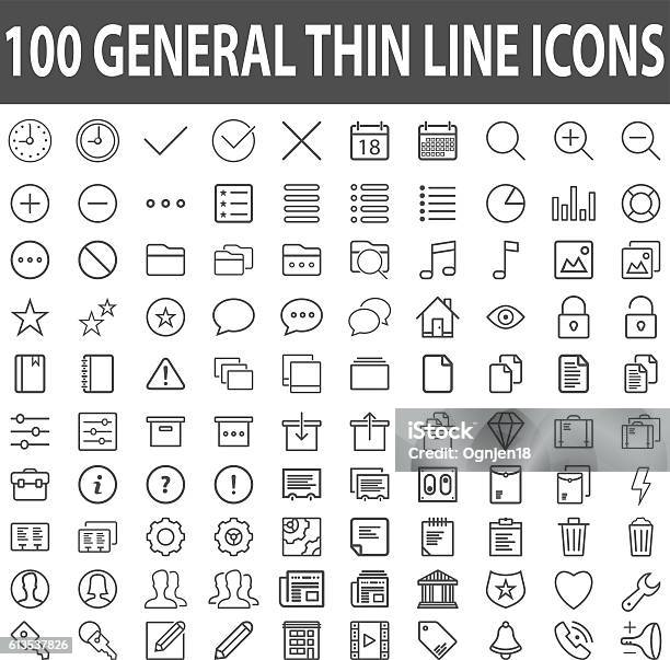 Set Of 100 Thin Line Stroke General Icons Vector Illustration Stock Illustration - Download Image Now