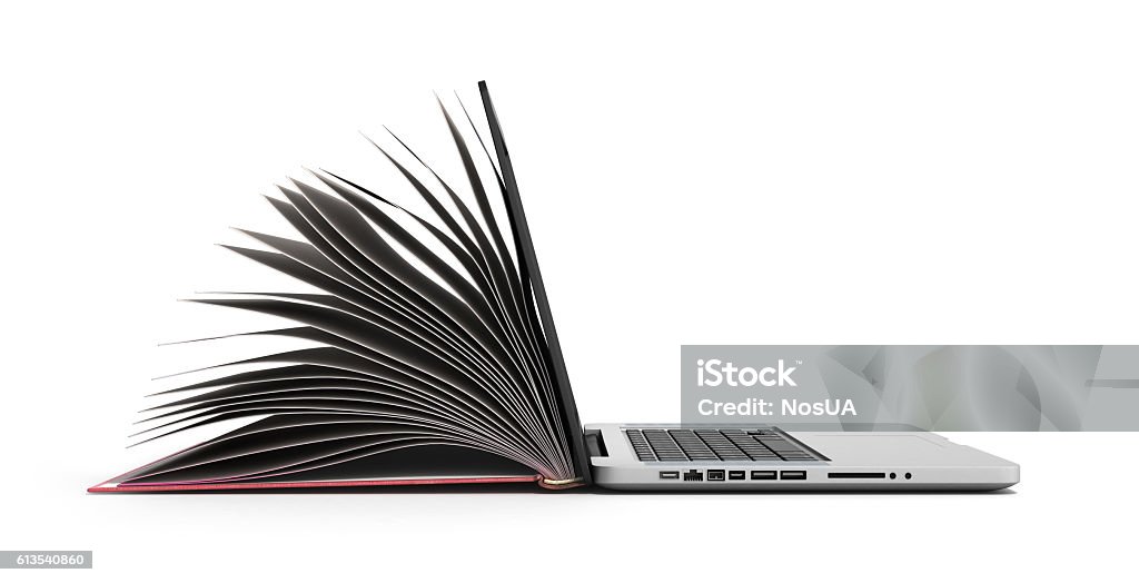 creative E-learning Concept Book and Laptop creative E-learning Concept Book and Laptop 3d render on white Book Stock Photo