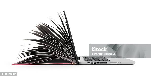 Creative Elearning Concept Book And Laptop Stock Photo - Download Image Now - Book, Digitally Generated Image, Laptop
