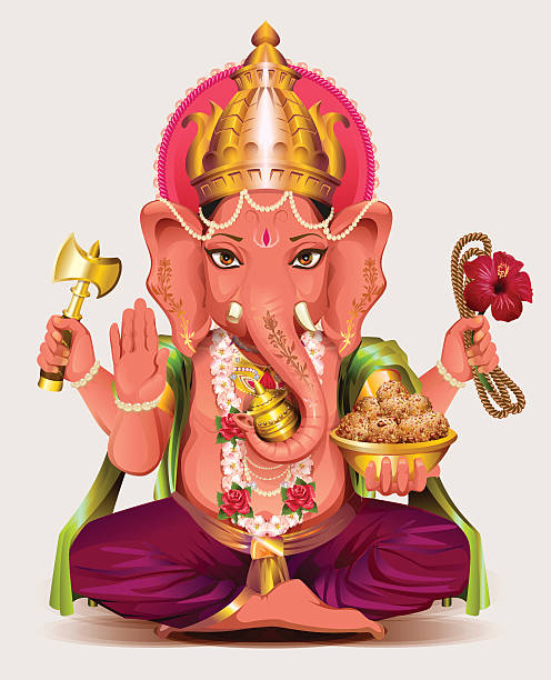 illustrations, cliparts, dessins animés et icônes de dieu indien ganesha de la sagesse et de la richesse - elephant god