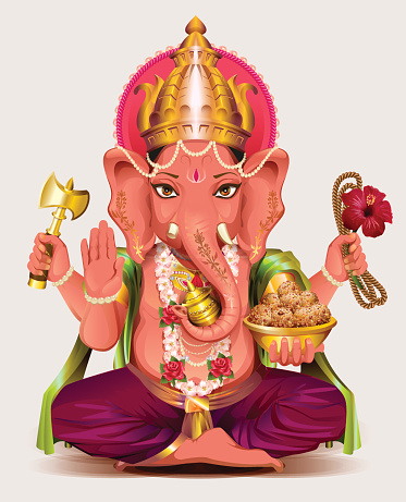 Ganesha Indian god of wisdom and wealth. Isolated on white vector illustration