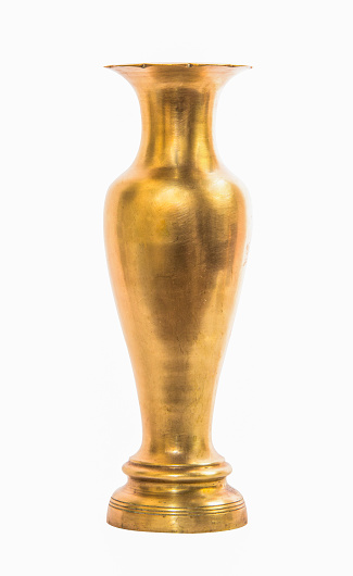 Old brass vase isolate on white background