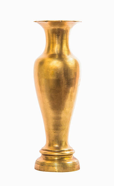 Old brass vase on white background stock photo