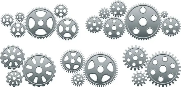 Vector illustration of Gears metallic cog vector icon set.