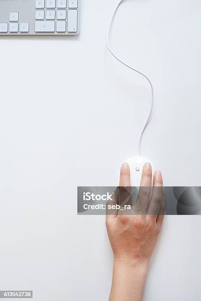 Woman Hand On Mouse Stock Photo - Download Image Now - Computer Mouse, Computer, High Angle View