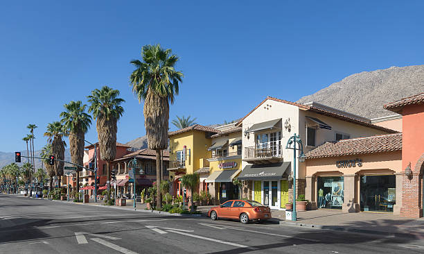 Downtown Palm Springs Palm Springs, California, USA - August 10, 2016: Shops along Palm Canyon Drive in downtown Palm Springs palm springs california stock pictures, royalty-free photos & images