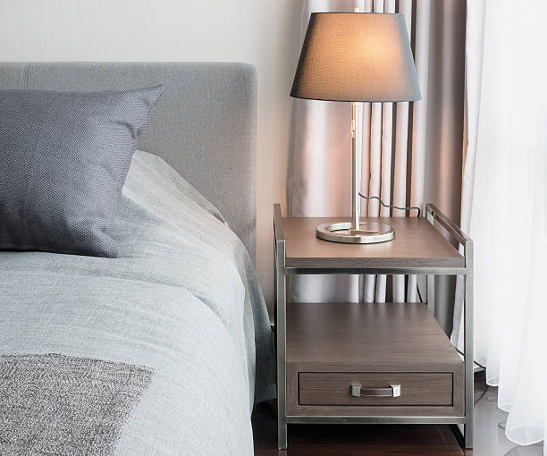 istock stylish bedroom interior design with decorative table lamp 613544900