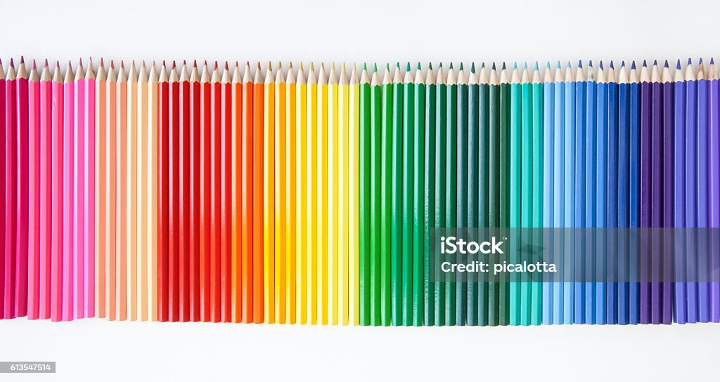 Colored pencils on white Colored wooden pencils on a white background Colored Pencil Stock Photo