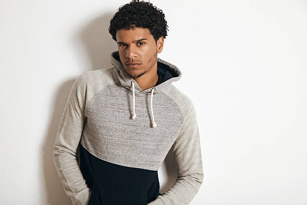 istock Man in blank heather gray clotching mockup set 613547608