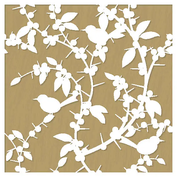 Vector illustration of Vector pattern for laser cut with blackthorn berries and birds.