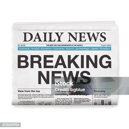 istock BREAKING NEWS Headline. Newspaper isolated on White Background 613550954