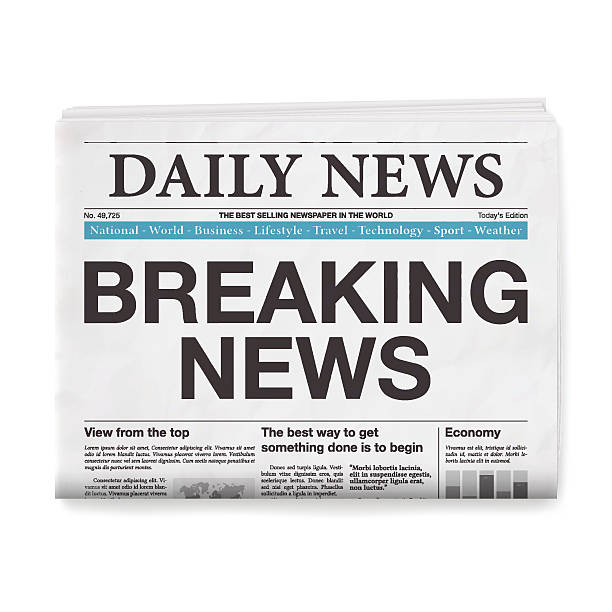 breaking news headline. newspaper isolated on white background - 折疊的 插圖 幅插畫檔、美工圖案、卡通及圖標