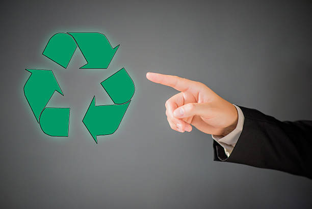 istock Pointing Hand With  green recycling icon 613552088
