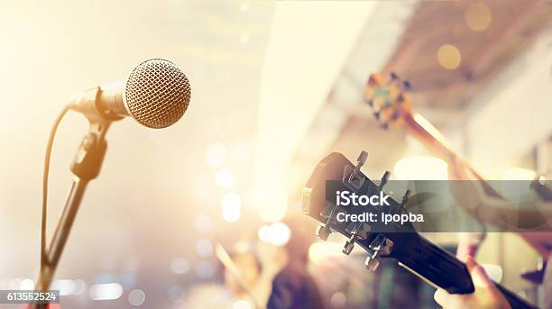 Guitarist On Stage Soft And Blur Concept Stock Photo - Download Image Now - Microphone, Stage - Performance Space, Music