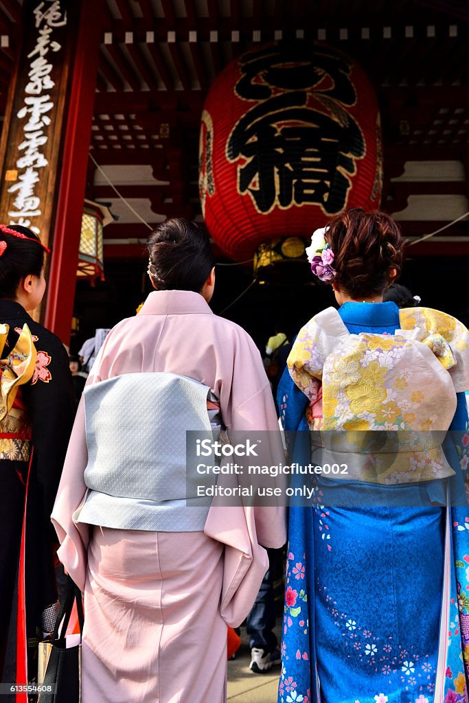 Japanese Women in Kimono at Senso-ji Temple, Tokyo Tokyo, Japan - May 18, 2014: Japanese women in kimono, the traditional Japanese dress, who came to the festival of Senso-ji Temple, Tokyo Adult Stock Photo