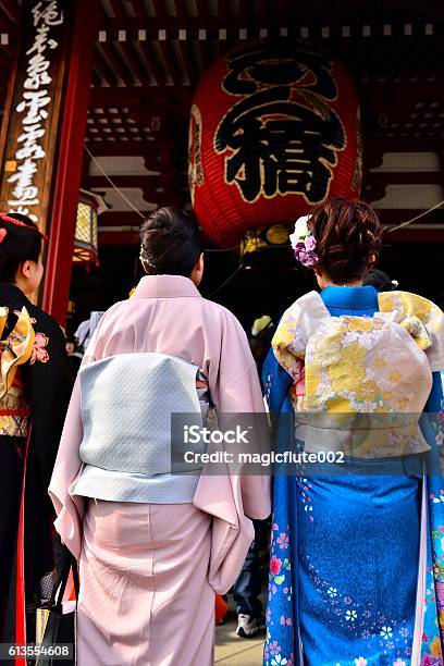 Japanese Women In Kimono At Sensoji Temple Tokyo Stock Photo - Download Image Now - Adult, Bright, Buddhism