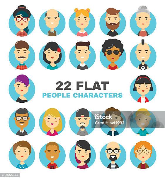 Flat People Characters Avatars Icons Set Stock Illustration - Download Image Now - Avatar, Women, Adult