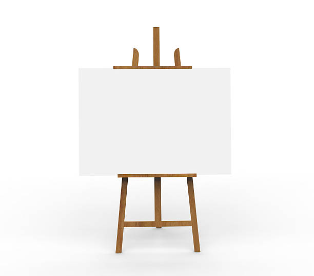 3d illustration ob blank canvas on a wooden easel - easel art paint artists canvas imagens e fotografias de stock