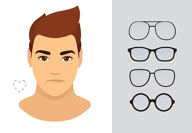 illustrations, cliparts, dessins animés et icônes de lunettes de soleil homme formes pour le type de visage homme coeur. jeu de vecteurs. - eyes narrowed