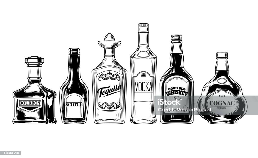 Ensemble vectoriel de bouteilles pour l’alcool - clipart vectoriel de Bouteille libre de droits