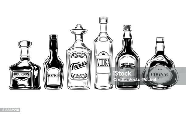 Vector Set Of Bottles For Alcohol Stock Illustration - Download Image Now - Bottle, Alcohol - Drink, Vodka
