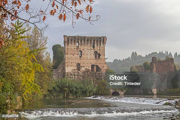 Visconteo Bridge In Valeggio Sul Mincio Stock Photo - Download Image Now - Autumn, Bridge - Built Structure, Bush