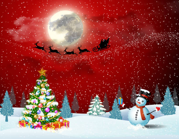 istock Cute snowman on the background of night sky 613559780
