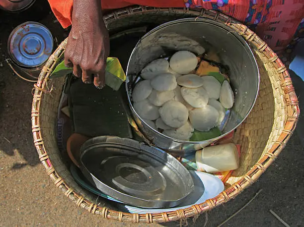 basket with indian street food in Kanyakumari, India