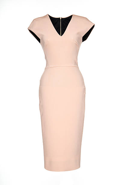 istock Women's beige, white dress on a white background 613649764