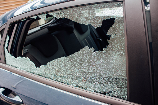 Broken car window on backdoor