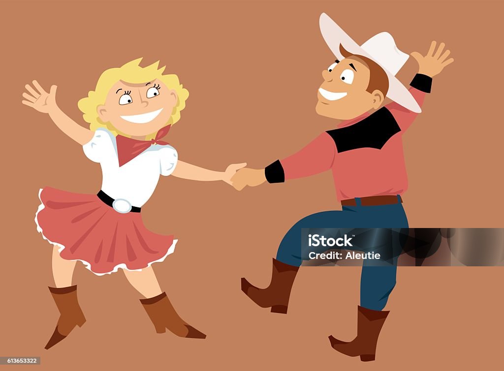 Western swing dance Cartoon couple dancing western swing, EPS 8 vector illustration Cowgirl stock vector