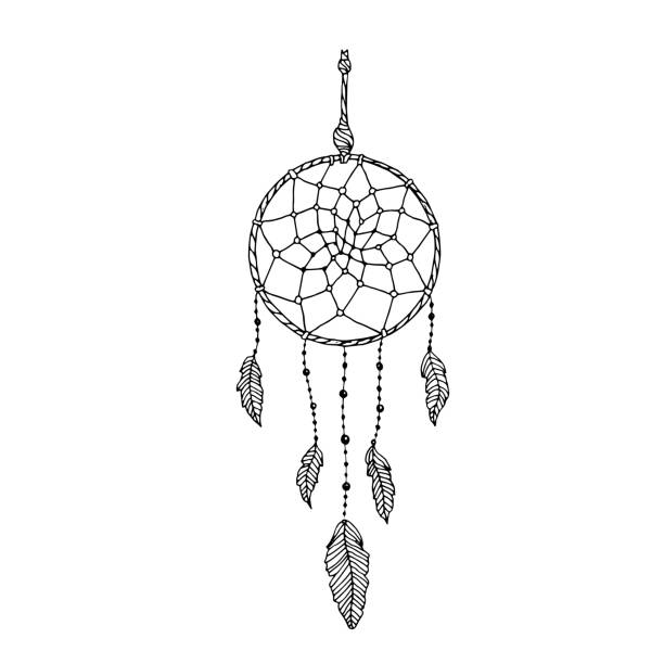 ilustrações de stock, clip art, desenhos animados e ícones de indian dream catcher, black and white ethnic graphic element - native american north american tribal culture symbol dreamcatcher