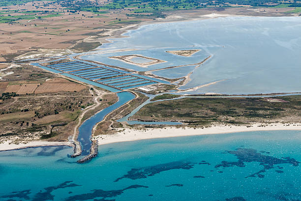 istock Aerial view of fish farm 613654660