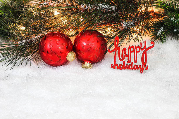 istock Happy Holidays with Christmas decor and white copy space 613657922