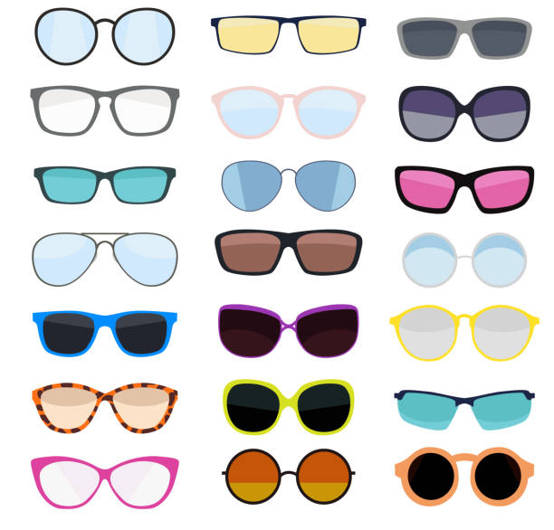 hipster letnie okulary przeciwsłoneczne fashion okulary kolekcja izolowane na - human eye glass eyesight sunglasses stock illustrations
