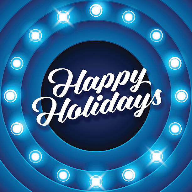 istock Happy Holidays inscription on retro banner with light bulbs 613658634
