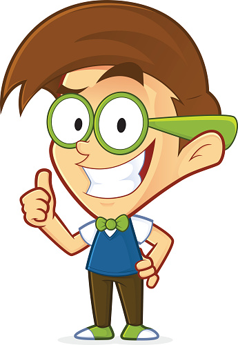 Clipart picture of a nerd geek cartoon character giving thumbs up