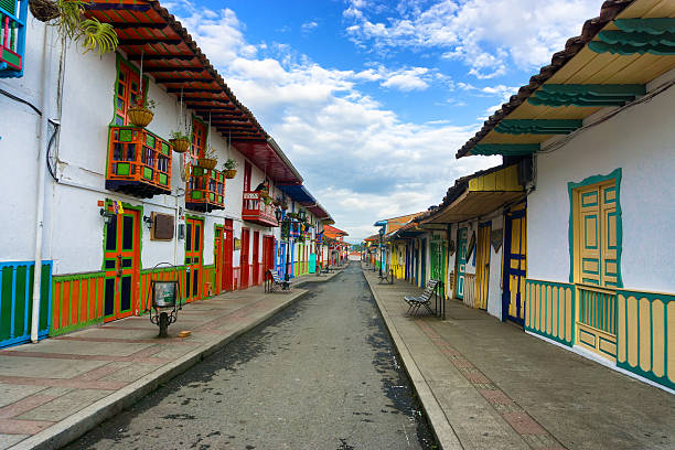 Salento, Colombia - June 6, 2016: View of the main straight in downtown Salento, Colombia on June 6, 2016