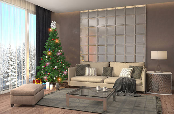 istock Christmas tree with decorations in the living room. 3d illustrat 613662566