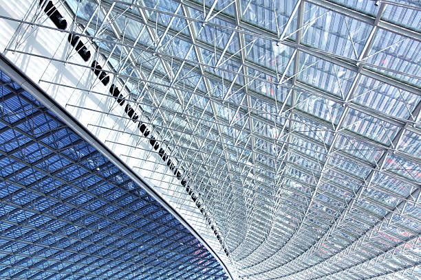 istock Metallic structure of an airport roof 613662722