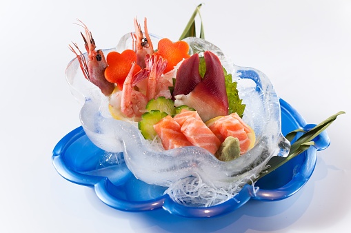 A colorful platter of sashimi