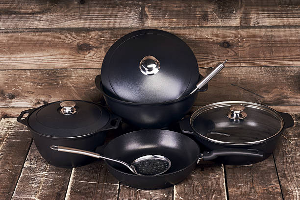 istock Collection of black pots 613664522