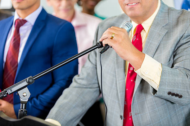 istock Confident mature politician makes speech 613665790