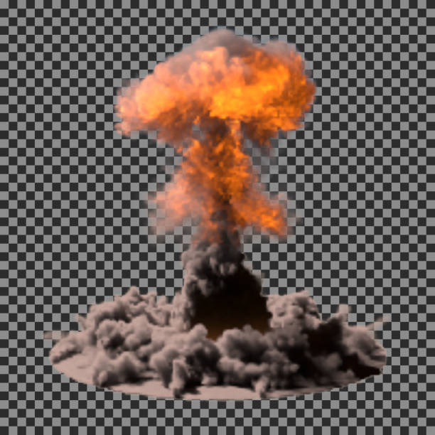 ilustrações de stock, clip art, desenhos animados e ícones de vector illustration of a mushroom cloud following  nuclear explosion on - mushroom cloud