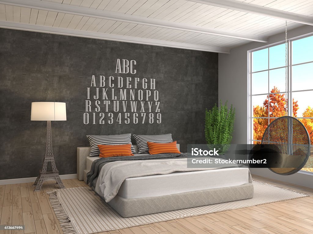 Bedroom interior. 3d illustration Apartment Stock Photo