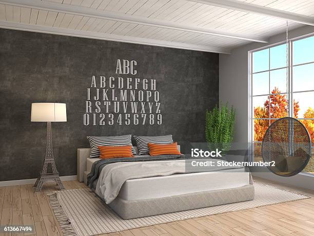 Bedroom Interior 3d Illustration Stock Photo - Download Image Now - Apartment, Architecture, Bedding