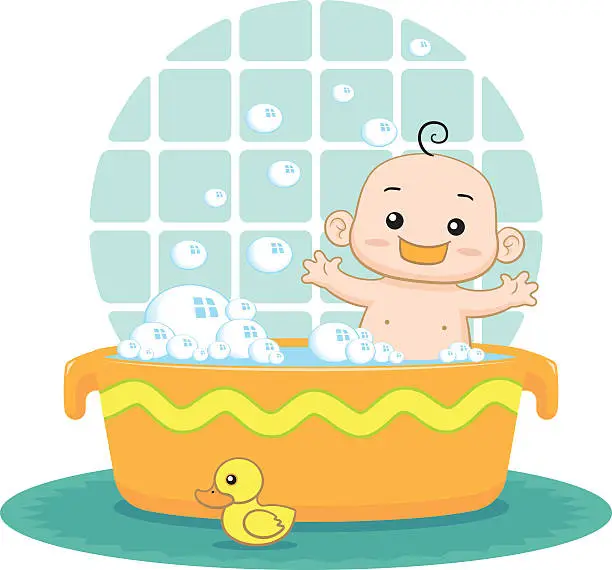 Vector illustration of Baby taking a bubble bath