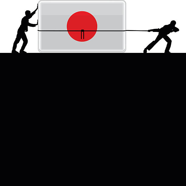 japan vorwärts bringen - pushing pulling men silhouette stock-grafiken, -clipart, -cartoons und -symbole