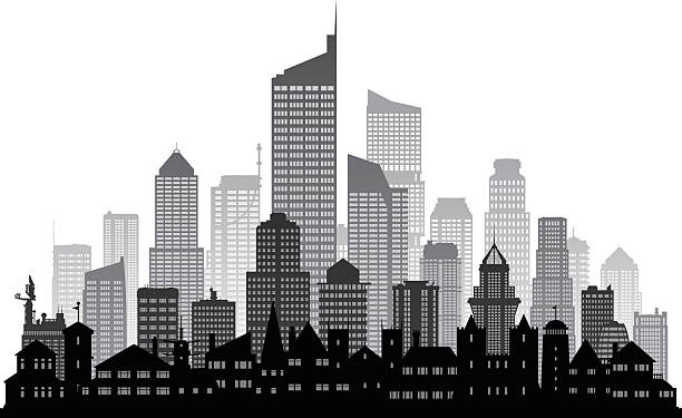 ilustrações de stock, clip art, desenhos animados e ícones de cidade (cada edifício é ajustável e completa) - miniature city isolated